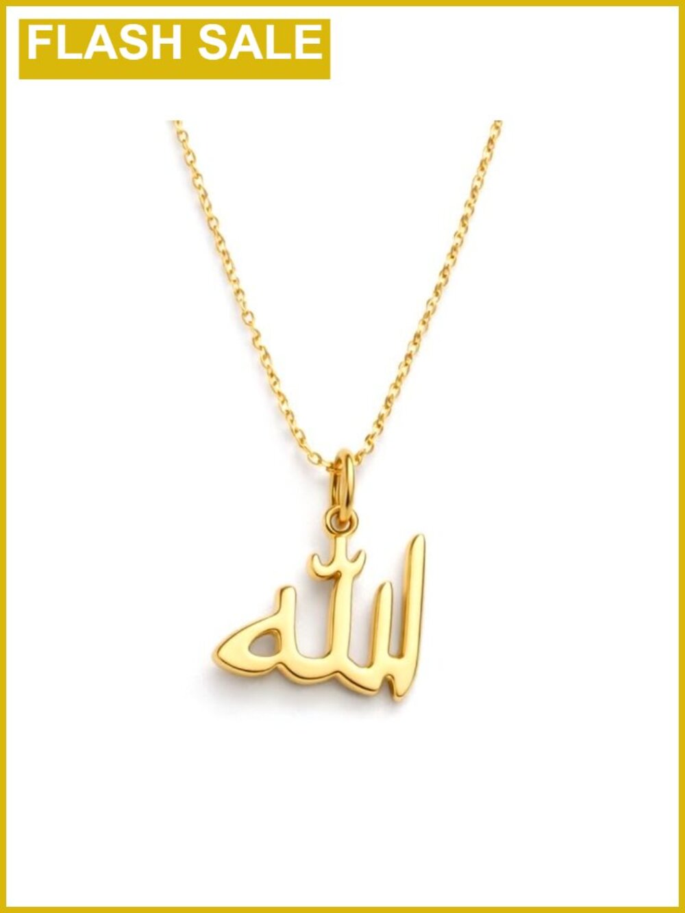 18K Gold Plated Allah Arabic Pendant Necklace 925 Sterling Silver Adjustable